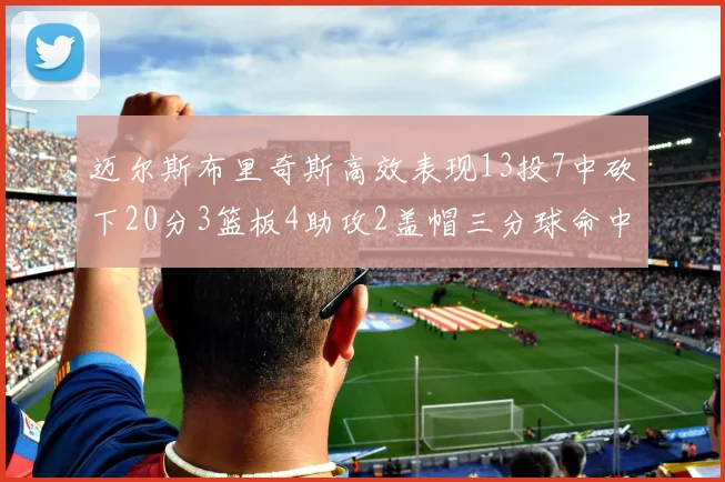 迈尔斯布里奇斯高效表现13投7中砍下20分3篮板4助攻2盖帽三分球命中率出色